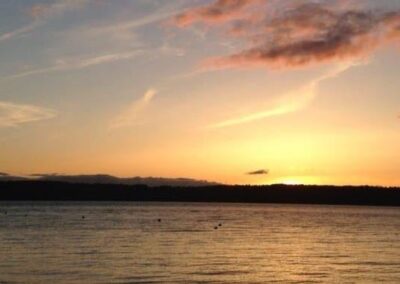 The sunset over Puget Sound at dumas bay centre, where our mindfulness meditation retreat takes place.