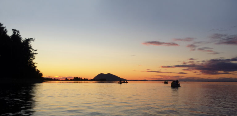 samish-paddlers-mindfulness-meditation-retreat-seattle-bellingham-wa-samish-72dpi View of the sunset and ocean from Samish Island Campground, mindfulness meditation retreat location.