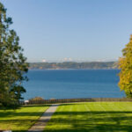 A view of a trees and puget sound from dumas bay retreat center.