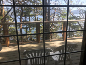 view of the deck at indralaya mindfulness retreat in the san juan islands of washington state