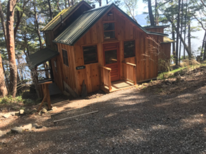 exterior of a cabin at indralaya mindfulness retreat in the san juan islands of washington state