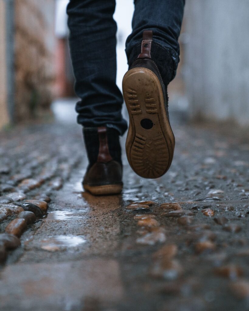 Boots walking away